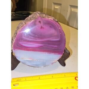 Pink Agate Geode Slab UNIQUE COLORS Crystal Healing 4" Stand